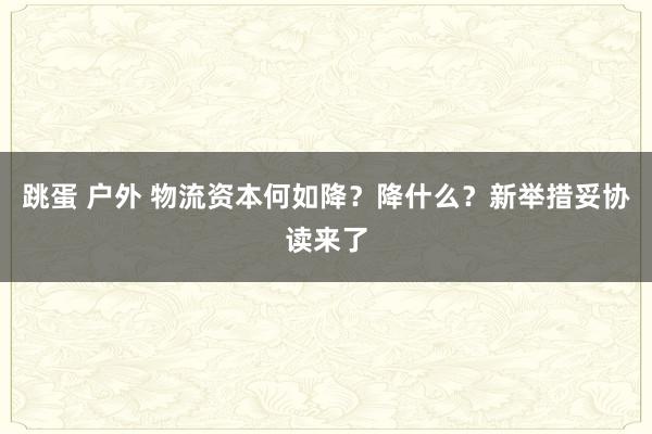 跳蛋 户外 物流资本何如降？降什么？新举措妥协读来了