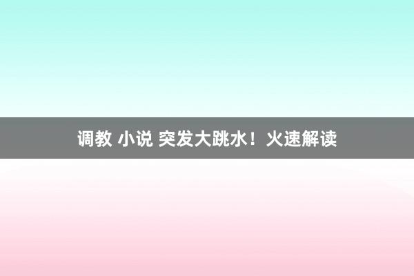 调教 小说 突发大跳水！火速解读