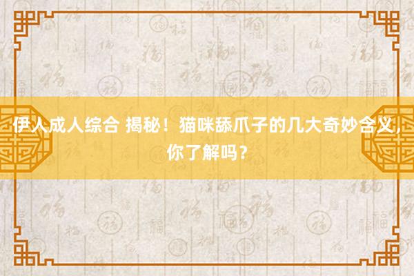 伊人成人综合 揭秘！猫咪舔爪子的几大奇妙含义，你了解吗？