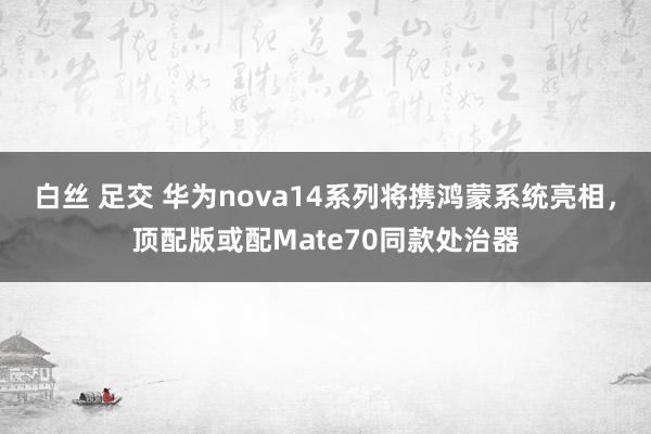 白丝 足交 华为nova14系列将携鸿蒙系统亮相，顶配版或配Mate70同款处治器
