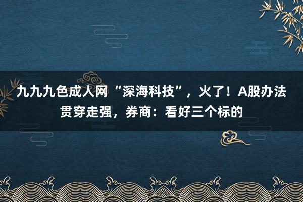 九九九色成人网 “深海科技”，火了！A股办法贯穿走强，券商：看好三个标的