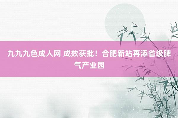 九九九色成人网 成效获批！合肥新站再添省级脾气产业园