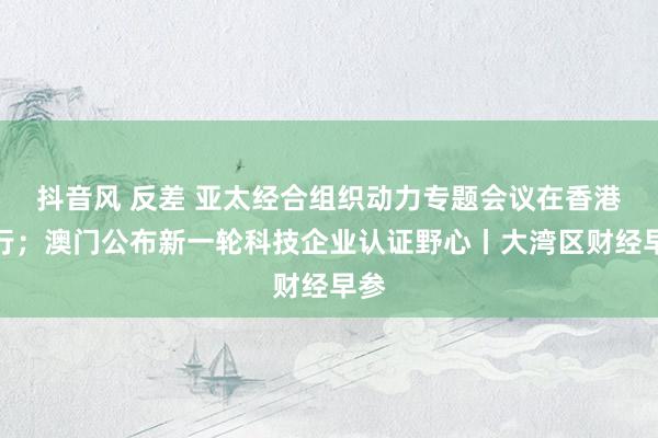 抖音风 反差 亚太经合组织动力专题会议在香港举行；澳门公布新一轮科技企业认证野心丨大湾区财经早参
