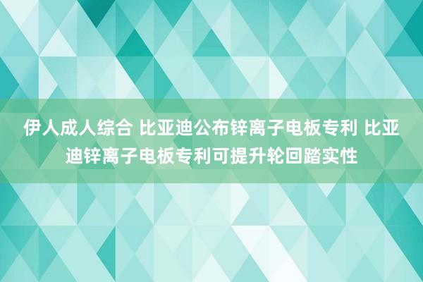 伊人成人综合 比亚迪公布锌离子电板专利 比亚迪锌离子电板专利可提升轮回踏实性