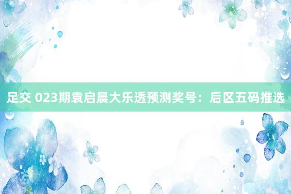 足交 023期袁启晨大乐透预测奖号：后区五码推选