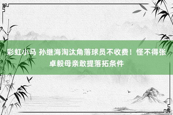 彩虹小马 孙继海淘汰角落球员不收费！怪不得张卓毅母亲敢提落拓条件